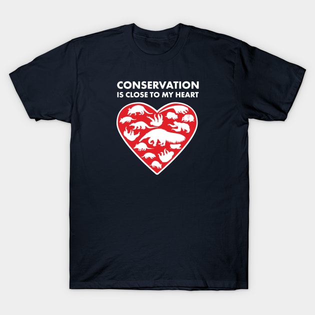 Xenarthrans Conservation Heart T-Shirt by Peppermint Narwhal